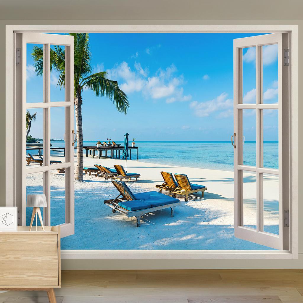 Scenic Landscape Hanging Cloth Natural Woods Beach Simulation Window Decoration Room Background Cloth Wall Painting Cloth