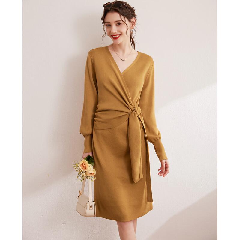 

Women s V-Neck Tie-Detail Knit Midi Dress S