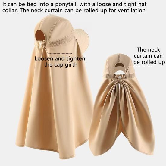 Sun Hat for Women Wide Brim Shawl with Neck Flap And Ponytail Hole Outdoor UV Protection Beach Hat for Fishing Hiking