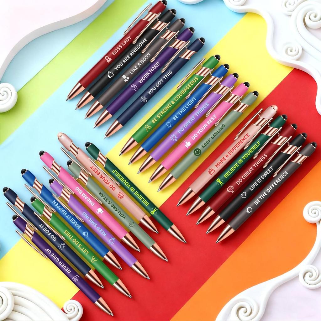 15 Pack pirational Pens - Motivational Ballpoint Pens Bulk with Quotes Stylus Tip Black Ink, Funny Pens for Coworkers School Office Supplies, Black