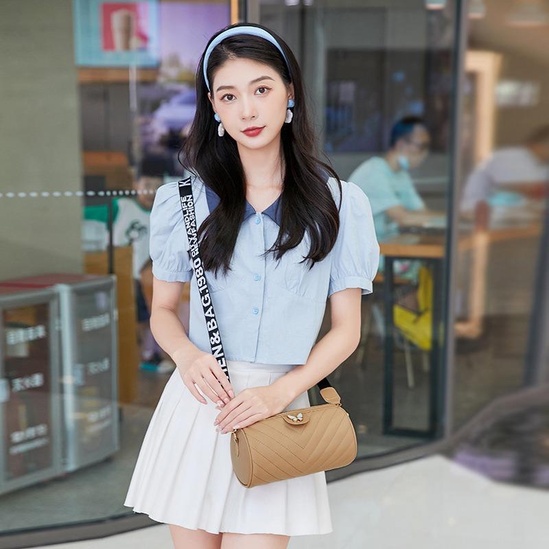 Cylinder women's bag spring and summer new v-pattern shoulder bag crossbody letter broadband pillow bag one piece hair