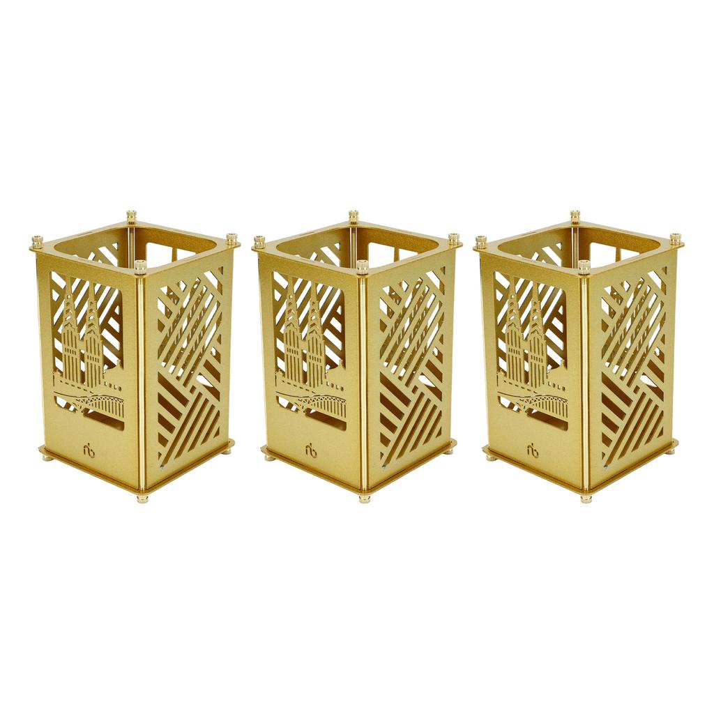 Metal Assembled Pen Holder Gold Architectural Pattern Quadrate Surfaces Plating DIY Pen Holder for