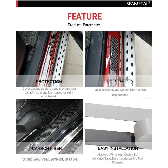 4pc 60CM+25CM Real Carbon Fiber Front Rear Car Scuff Plate Door Sill Cover