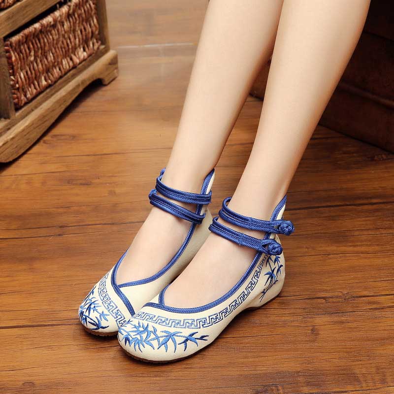 Casual Cloth Shoes Woman Bamboo Embroidered Women Shoes Mary Jane Chinese Style Summer Shoes Plus Size Increasing Height WSH2296