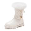 Girls Leather Snow Boots Warm Shoes for Winter Kids Princess Boots with Fur    Sweet Girls Long Boots with Bow