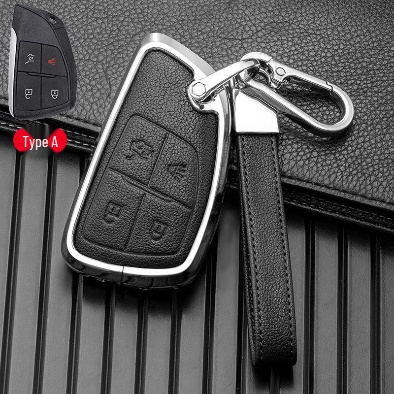 Leather Alloy Key Case for 2021-2022 Buick Envision - Metal Full Wrap, Double-Sided Protection