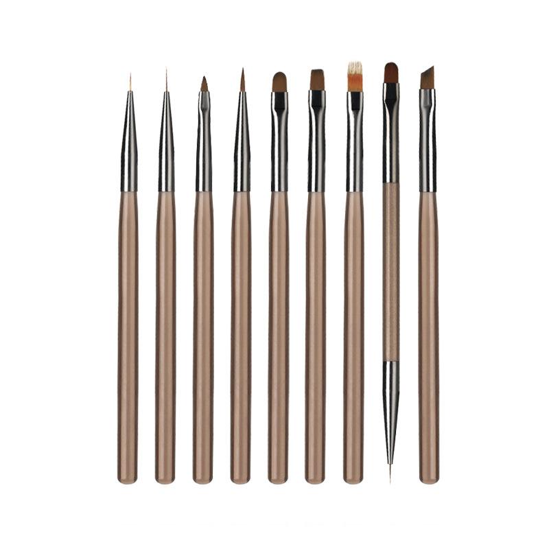 9Pcs/set Nail Art Brush Tool Full Set of Transparent Coffee Japanese Style Brown Painting Line Painting Flower Sweeping Universal Gradual Change