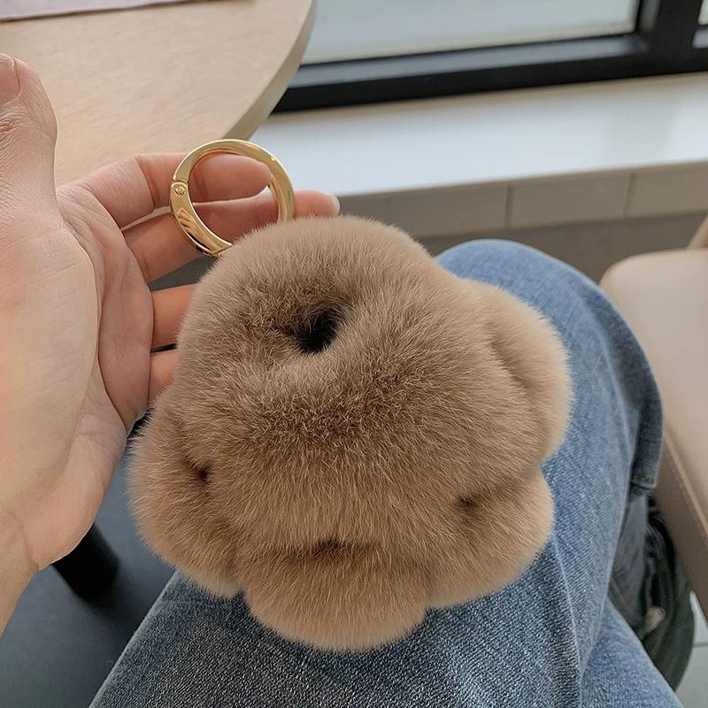 

Plush Keychain On The Phone Rex Rabbit Fur Keyrins Bear Paws Bag Charms Furry Keychains Women Car Keychain Pendant Birthday Gift