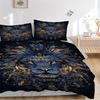 3pcs Blue and Gold Ornate Lion Portrait Print Bedding Set (1 Cover + 2 Pillowcases, Without Inserts), This Printed Bedding Set is Soft and