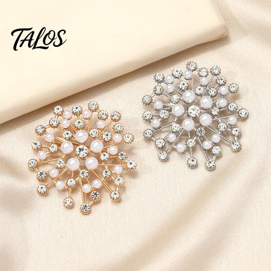 Snowflake Lapel Pin Brooch Pin, Pearls And Rhinestone Decor, Strong Buckle Secure Fit Decorative Clip Brooch, Durable Alloy Fine Electroplating