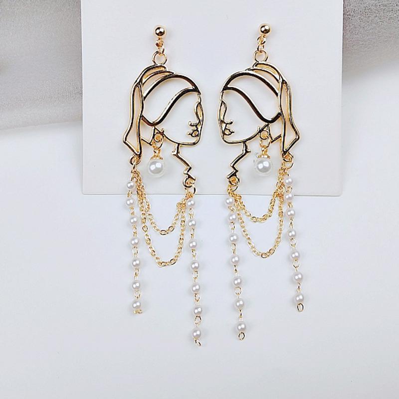 Retro Ruyi Tassel Fan-shaped Stud Earrings - Chinese Style