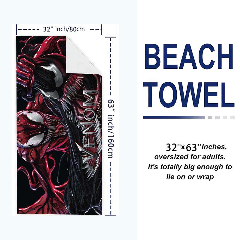 Black-Venom Print Beach Towel, Large Soft Quick Dry Towel for Beach Camping Swimming