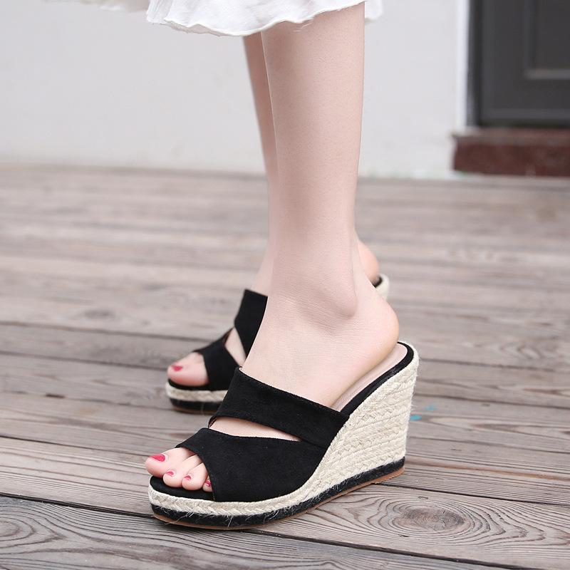   2025 top verkauf Keil sandale frauen sommer schuhe  jute gesponnene platform high heel sexy hausschuhe erhöhen casual schuhe