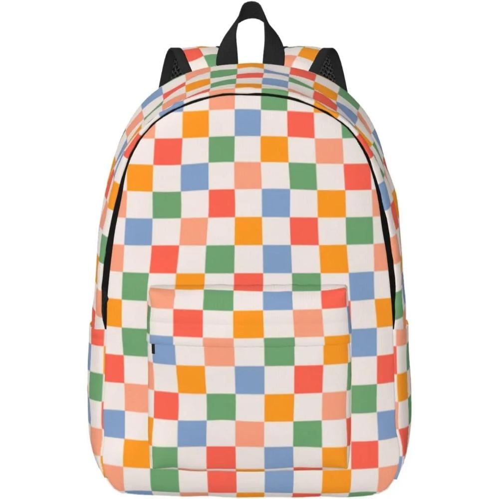 

Черно-белый простой клетчатый школьный рюкзак для девочек, мальчиков, женщин, легкий холщовый рюкзак для книг, повседневный рюкзак для ноутбука Small