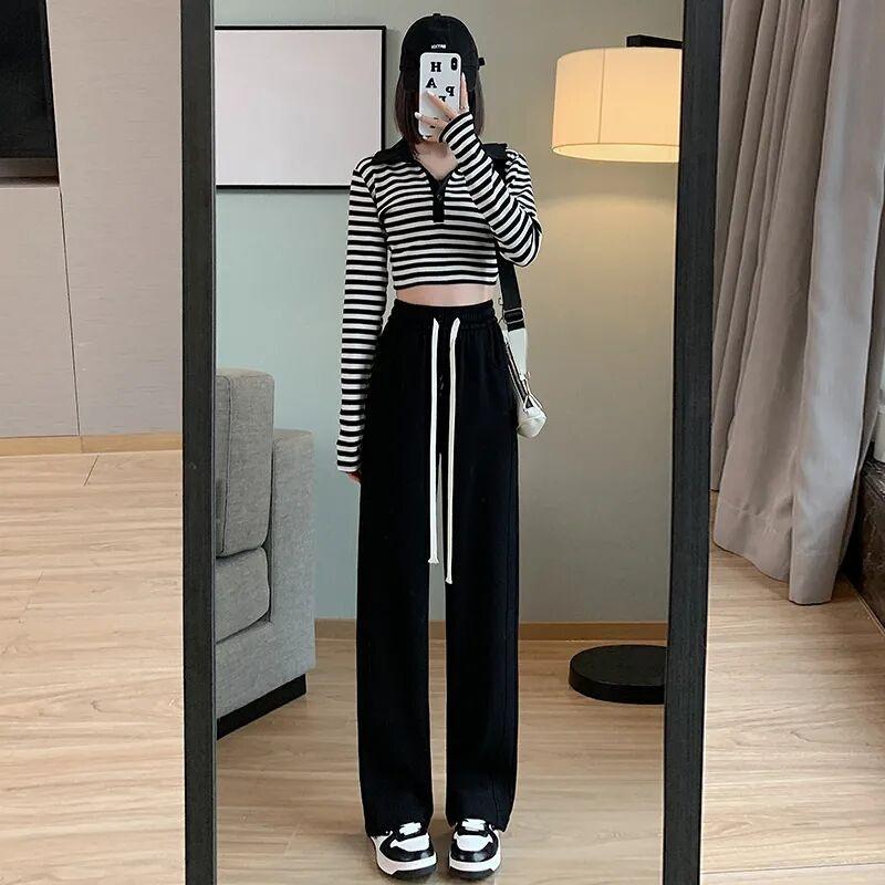 Women High Waisted Loose Sweatpants Drawstring Harem Casual Straight Leg Baggy Pants Trousers