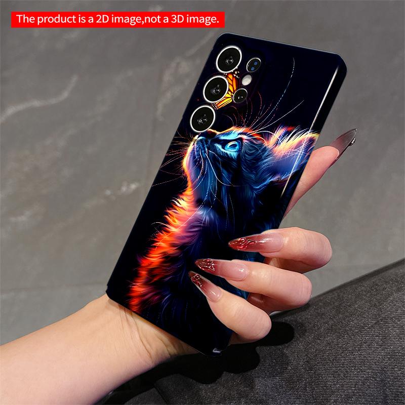 2DFlat Samsung phone case Glowing Cat & Butterfly Art Phone Case Applicable to Galaxy S23 S24 S25ULTRA S26 A12 A14 A15 A16 A54 A55