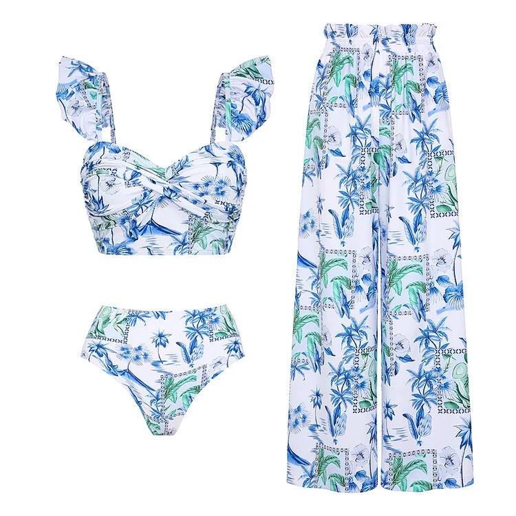 1011 European and American bikini new seaside vacation printed split swimsuit suit female explosion
