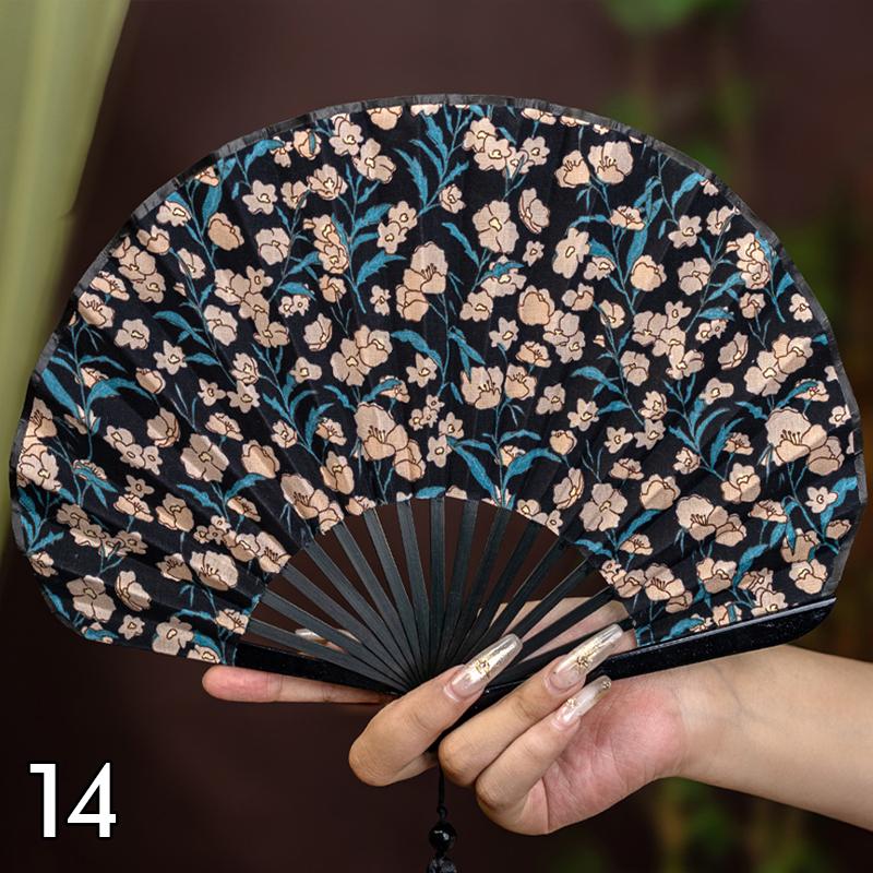 Vintage Shell-Shaped Folding Fan Portable Retro Cotton-Linen Chinese Style Hand Fold Fans Cheongsam Catwalk Dance Props Gifts