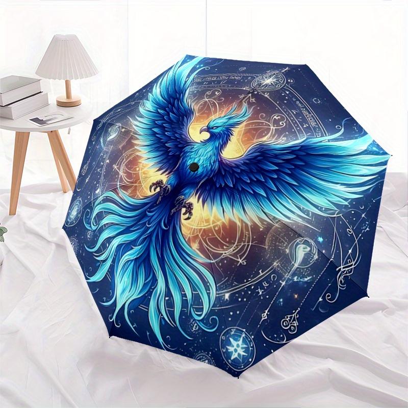 

1pc Blue Phoenix Rising Automatic Opening and Closing Umbrella, Lightweight 3-Fold, With Cute Cartoon Characters, Suitable for Home, Outdoor and