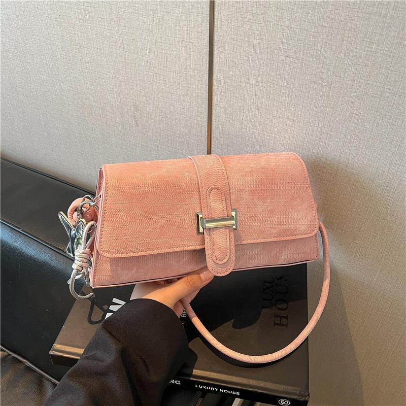 Women French Light Luxury Solid Color Small Square Handbag Shoulder Commute Underarm Bag