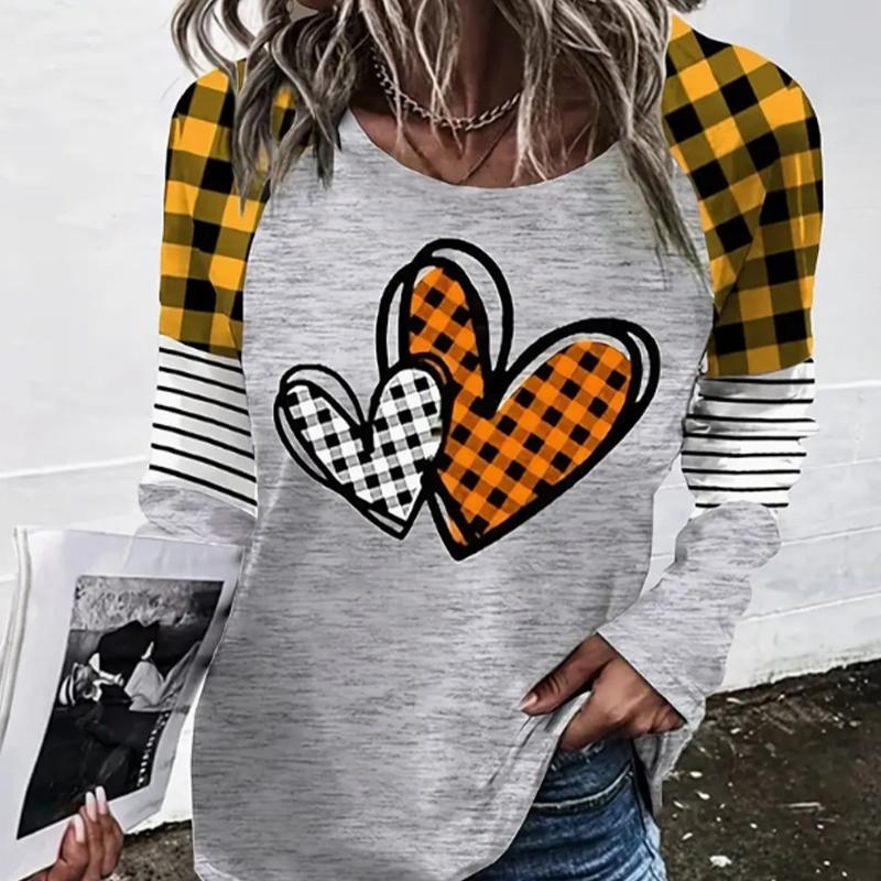 

Топы для женщин с цветным принтом Love, круглым вырезом и длинным рукавом, футболка, повседневный тонкий женский топ с длинным рукавом 8XL жёлтый