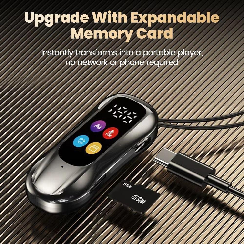 LED Screen Lavalier Bluetooth Earphones Card Insertion Wireless Headphones  Support SD Card
