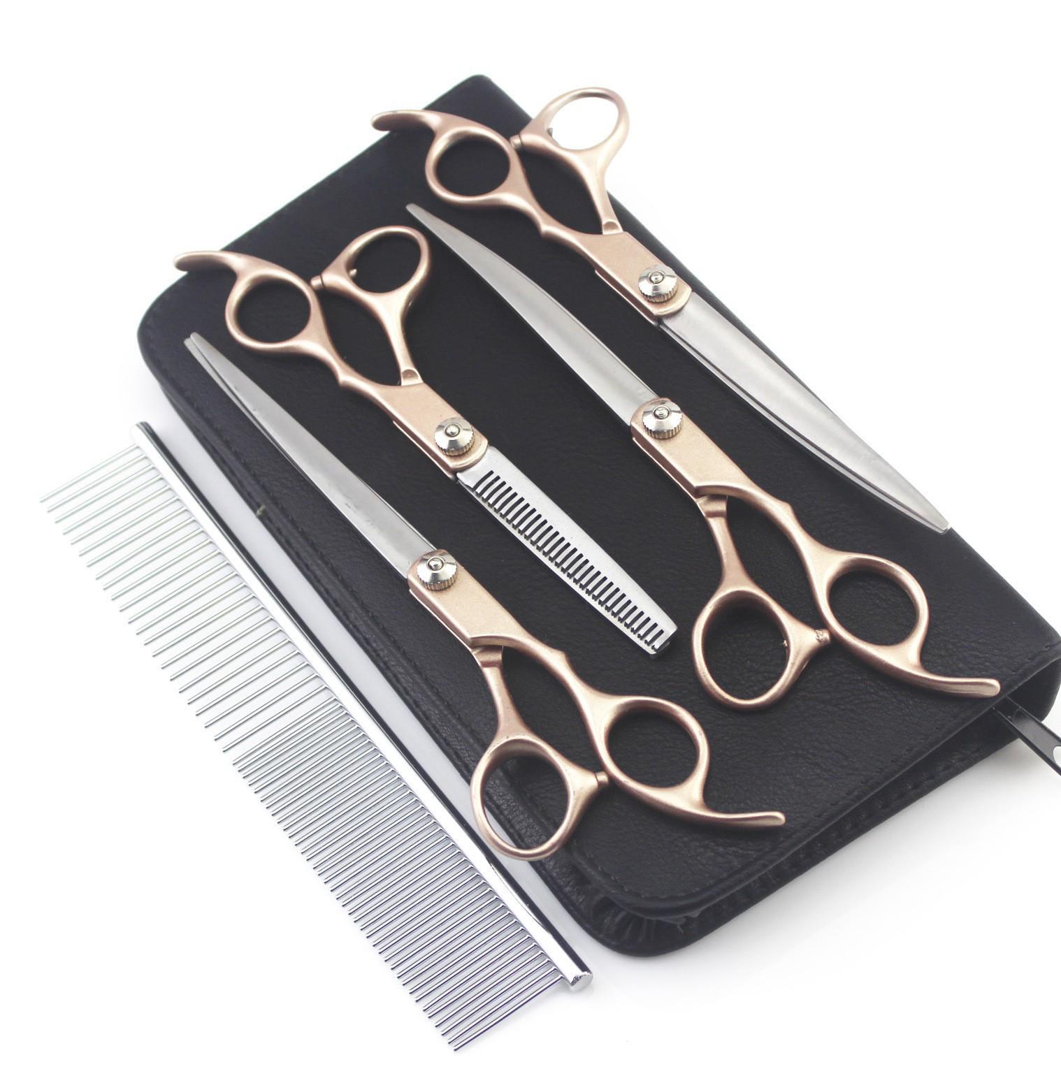 7-Inch Pet Grooming Scissors Set, 4-Piece Color Pattern with Separate Handle