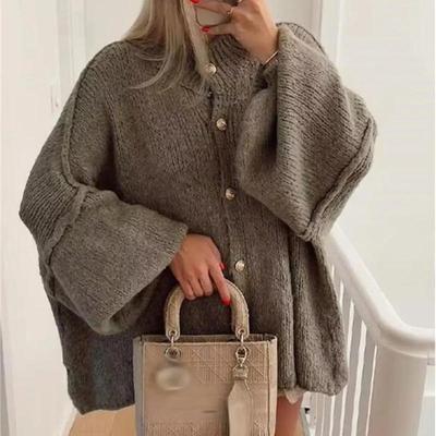 Fashion Loose Sweater for Women Solid Single Breasted Elegant Cardigan Knitted Casual Tops Female Fall Winter Outfit Coat