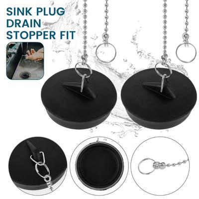 2pc Sink Plug Universal Rubber Drain Stopper With Round Beaded Chain Bath Sink Drain Stopper Plug For Kitchen And Bathroom Fit