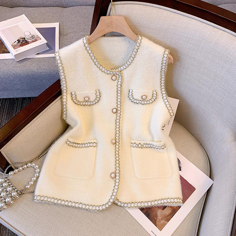 Women's Imitation Mink Vest Spring Autumn Plush Knitted Cardigan Vest Knitted Sleeveless Waistcoats