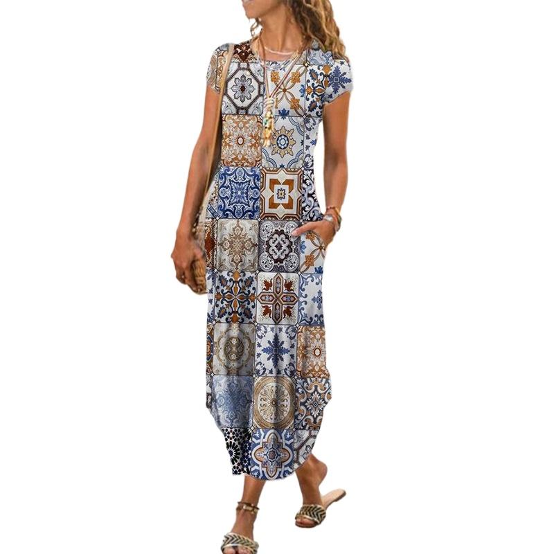 Women's Fashion Summer Spring Short Sleeve O-Neck Casual Dresses