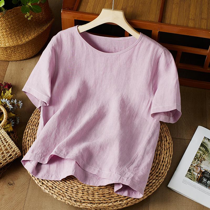 2026 Stylish Summer Linen Color Block Embroidery Top XXL
