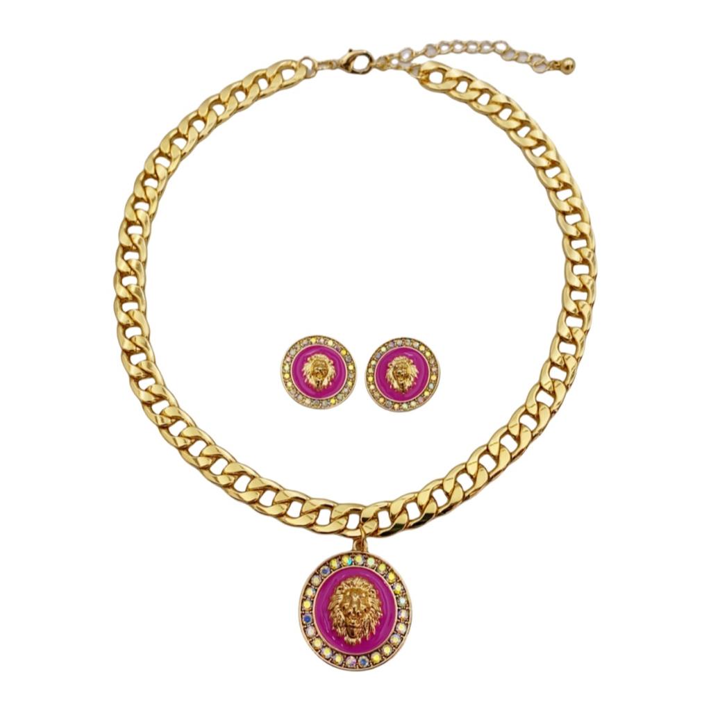 Fashion Lion Head din aliaj de zinc Set colier și cercei Seturi de bijuterii pentru femei