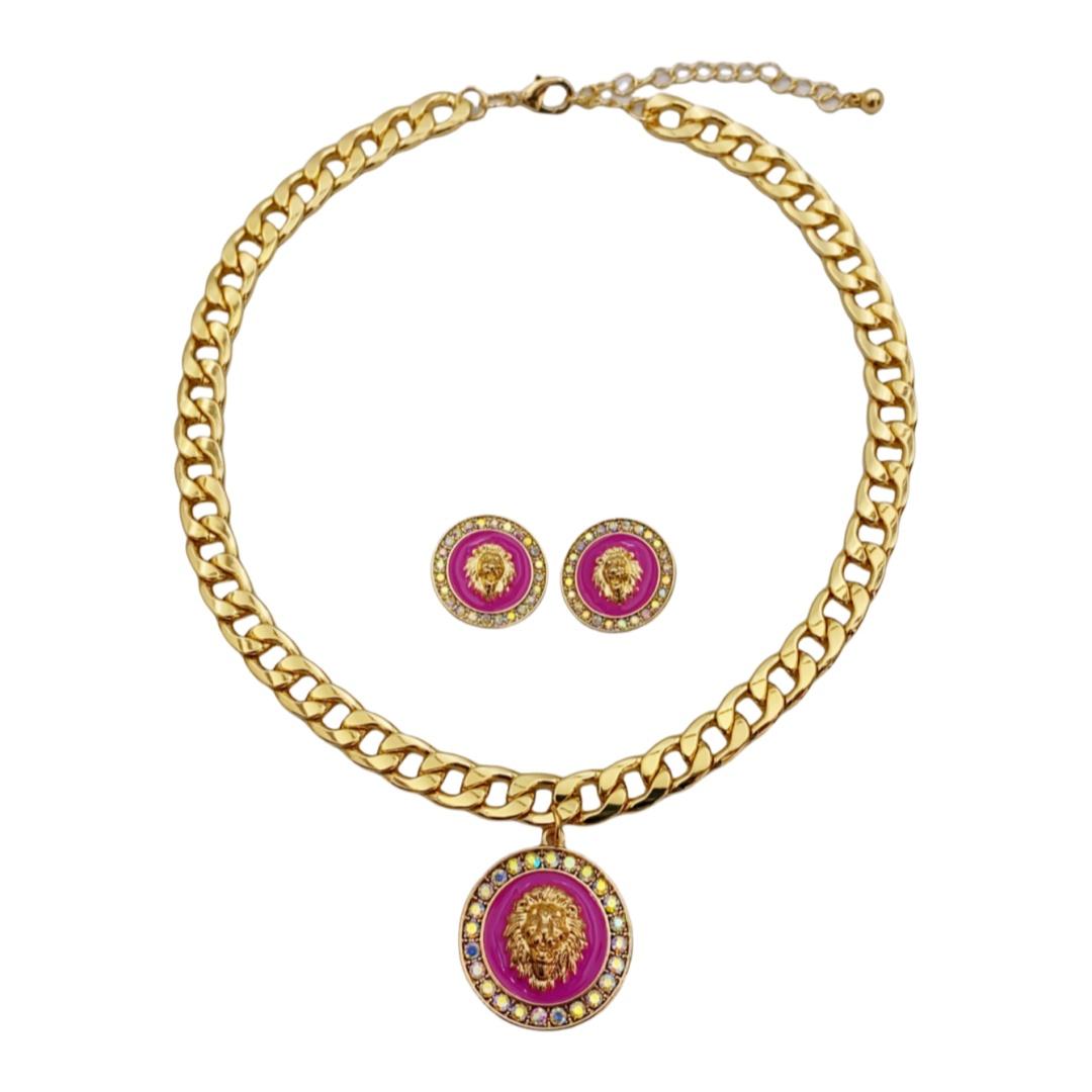 

Модные ожерелья и серьги из цинкового сплава с головой льва, комплекты ювелирных изделий для женщин