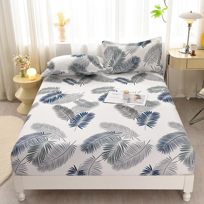 Washed Cotton Fitted Sheet featuring Elastic Bands Non Slip Adjustable Mattress Cover Printed  Pure Cotton  designed for Double King Queen