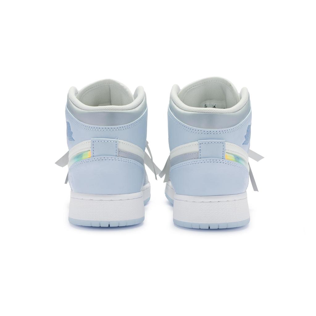 Jordan Air Jordan 1 Mid High top Vintage Basketball Shoes GS Blue Silver FQ9117-400(Team80-)
