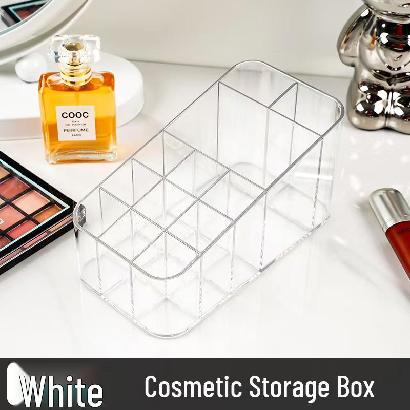 

Luxury Acrylic Makeup Organizer: Lipstick, Brushes, Powder Puff Holder with Divided Compartments 16.7*9*8.8/5 cm прозорий
