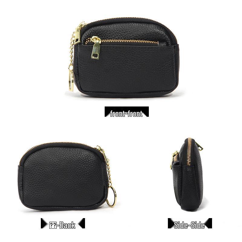 Genuine Leather Mini Zipper Coin Purse Keychain Wallet for Women
