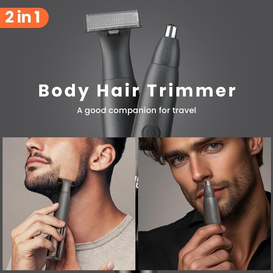 2in1 Nose and Body Hair Trimmer for Men Interchangeable Heads LED Display USBC Rechargeable Waterproof Grooming Kit for Nose Ea