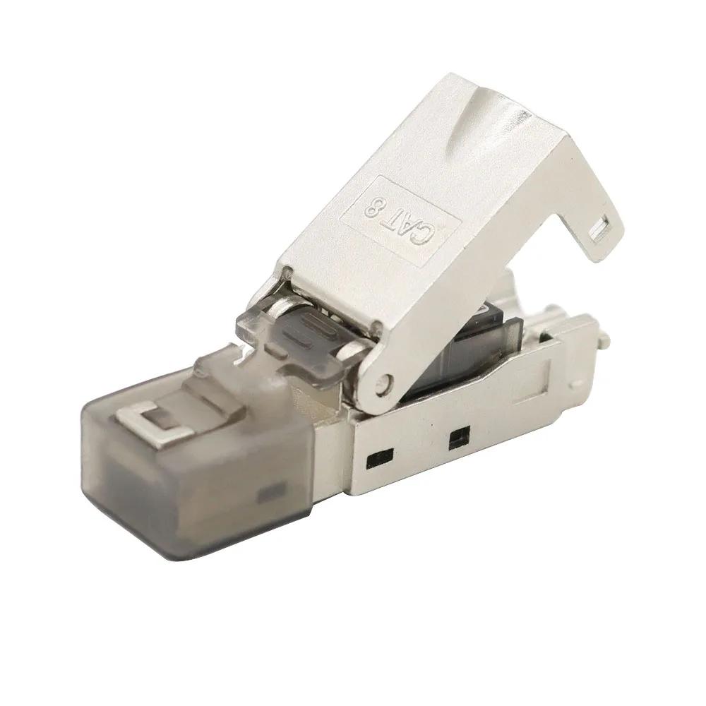 RJ45 CAT 6A Cat 7 CAT 8 Connector Tool-Free Toolless RJ45 Termination Plug Reusable Shielded for Ethernet Cables 10Gbps PoE 2PCS