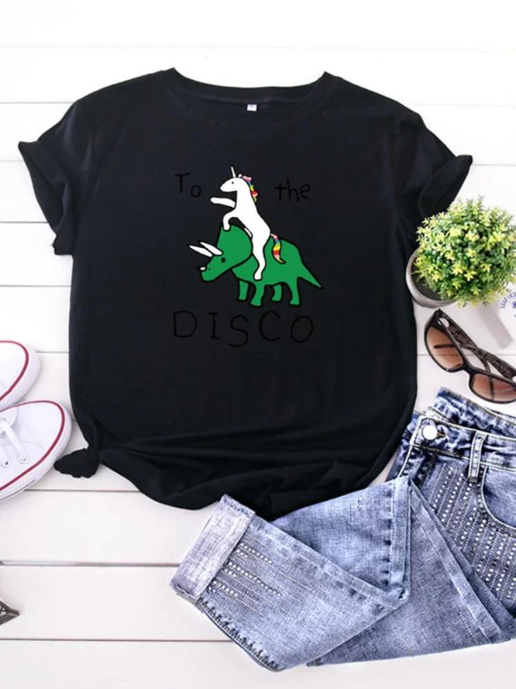 

Женская футболка с принтом диско-единорога, с коротким рукавом, с круглым вырезом, свободная, женская футболка, женская футболка, топы, camisetas mujer XXXL чёрный