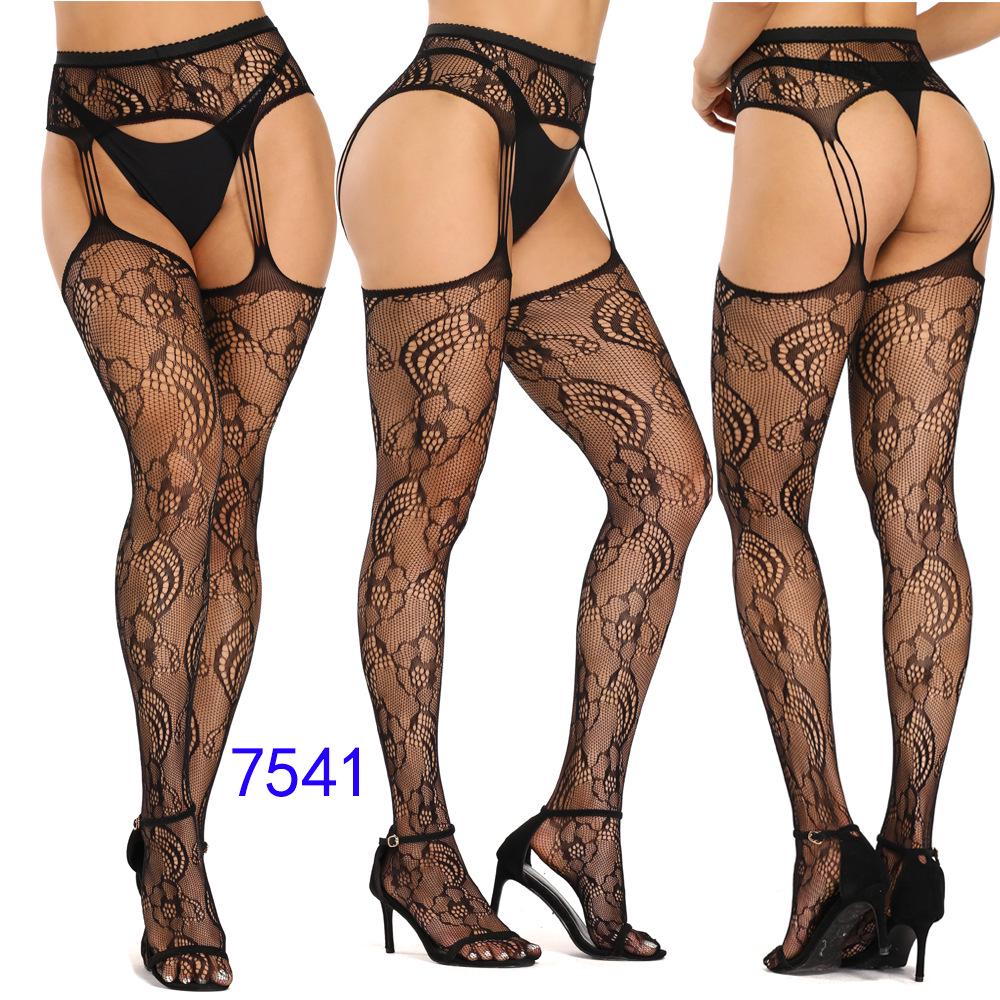 Women's Sexy Crotchless Fishnet Suspender Stockings with Eye Jacquard Design - Style 7501