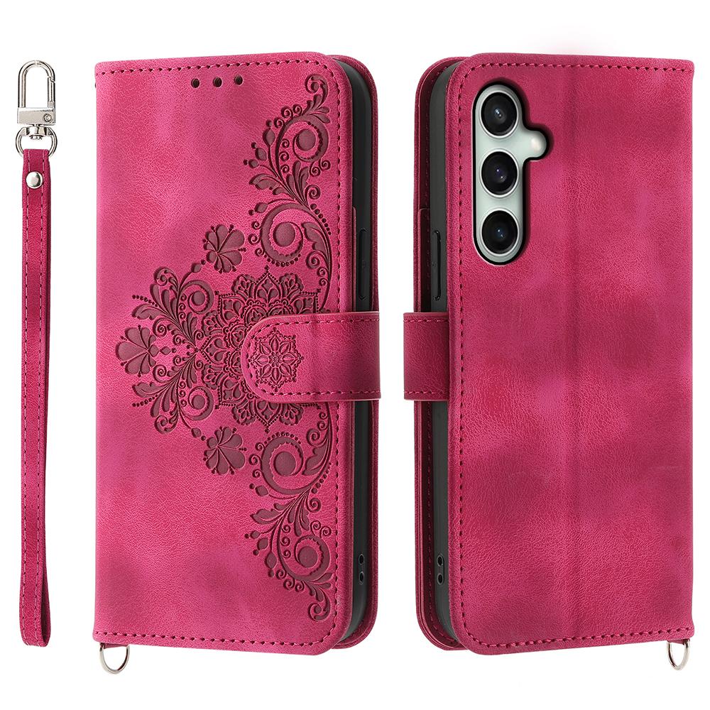 For Samsung Galaxy S25 FE Case Flower Pattern PU Leather Wallet Phone Cover with Strap