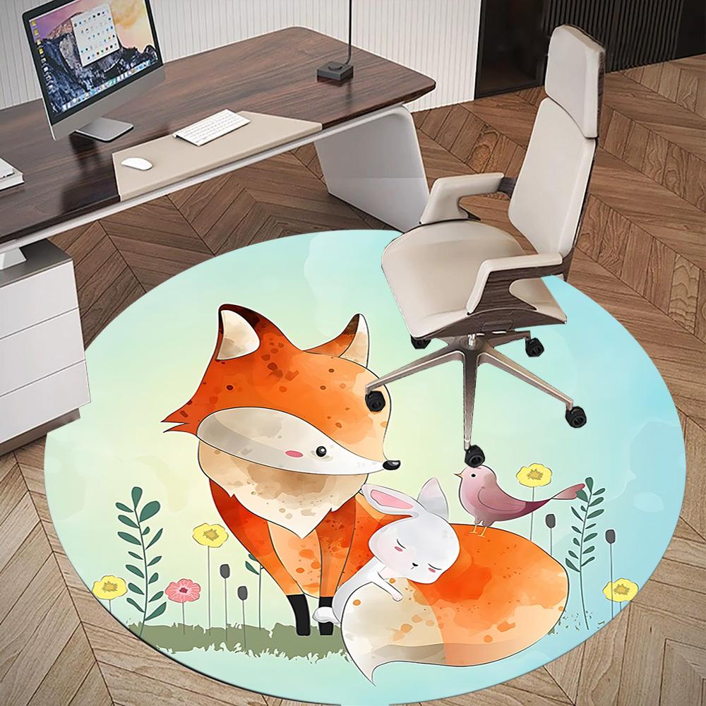 1pc fox rabbit Round Chair mat Area Rug - Non-Slip, Floor Mat for Office, Bedroom, and Indoor Decor c1125609