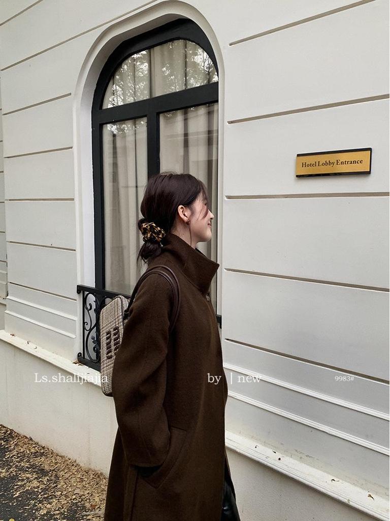 LS 2024 Women's High-End Cashmere Trench Coat - High Neck, Warm, Relaxed Fit