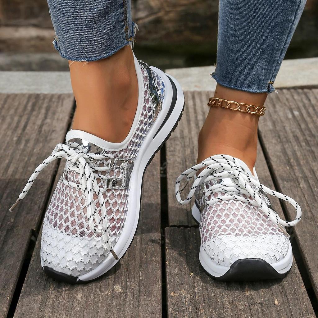 Scarpe Singole Casual da Donna Traspiranti in Rete con Suola Spessa, Nuova Moda Estiva, Capispalla, Sneakers con Lacci