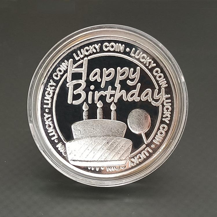 Medalha Comemorativa de Bolo de Aniversário Banhada a Ouro - Souvenir Presente com Relevo 3D