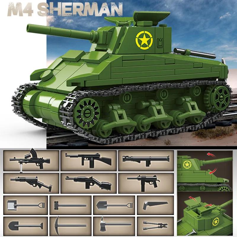 WW2 Army US Army M4A3 Sherman medium armored vehicle IS-2 Heavy Tank boy Brick Playset Block Bricks Toys  Playsetss for Boys  Girls Gift Presents