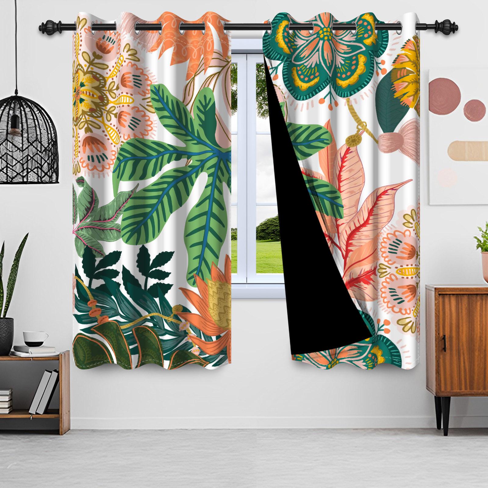 

2Pcs/Set Boho Floral Blackout Curtains For Bedroom Vintage Bohemian Tropical Flowers Interior Curtains Grommet Top Window Drapes 53x115cm 2pcs