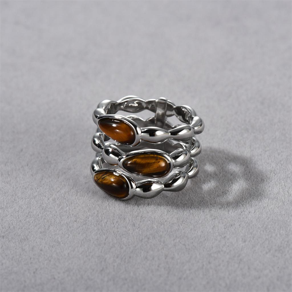 Maillard Retro Three-Dimensional Natural Tiger'S Eye Stone Light Luxury High-End Open Ring Fashion Personality Ring Woman
